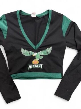 Black & Green V-Neck Cropped Top - Sin City Graphic